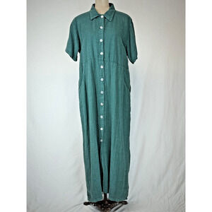 Vintage 90's Sand People Green Linen Short Sleeve Dress Womens One Size #50183